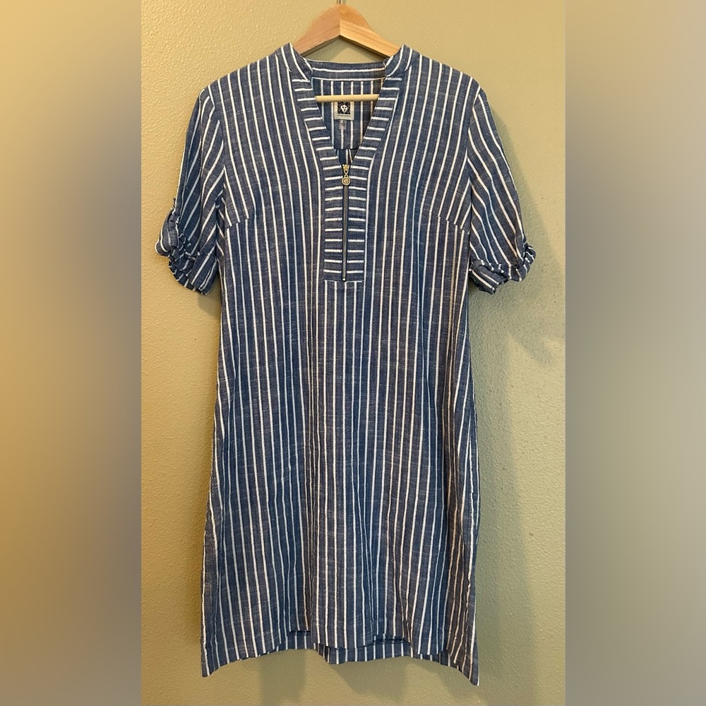 Anne Klein Blue~ White Striped Zipper Dress ~ Size 10